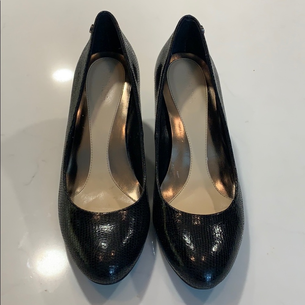Calvin Klein black snake Saxton wedge heels